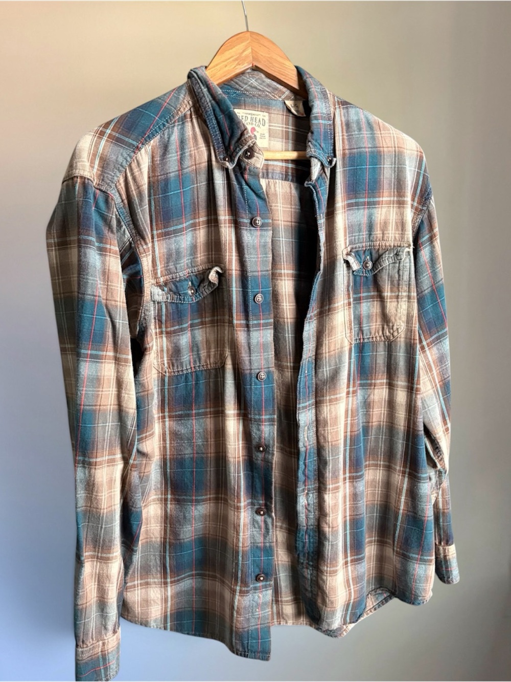RedHead Teal and Tan Plaid Button-Down Shirt